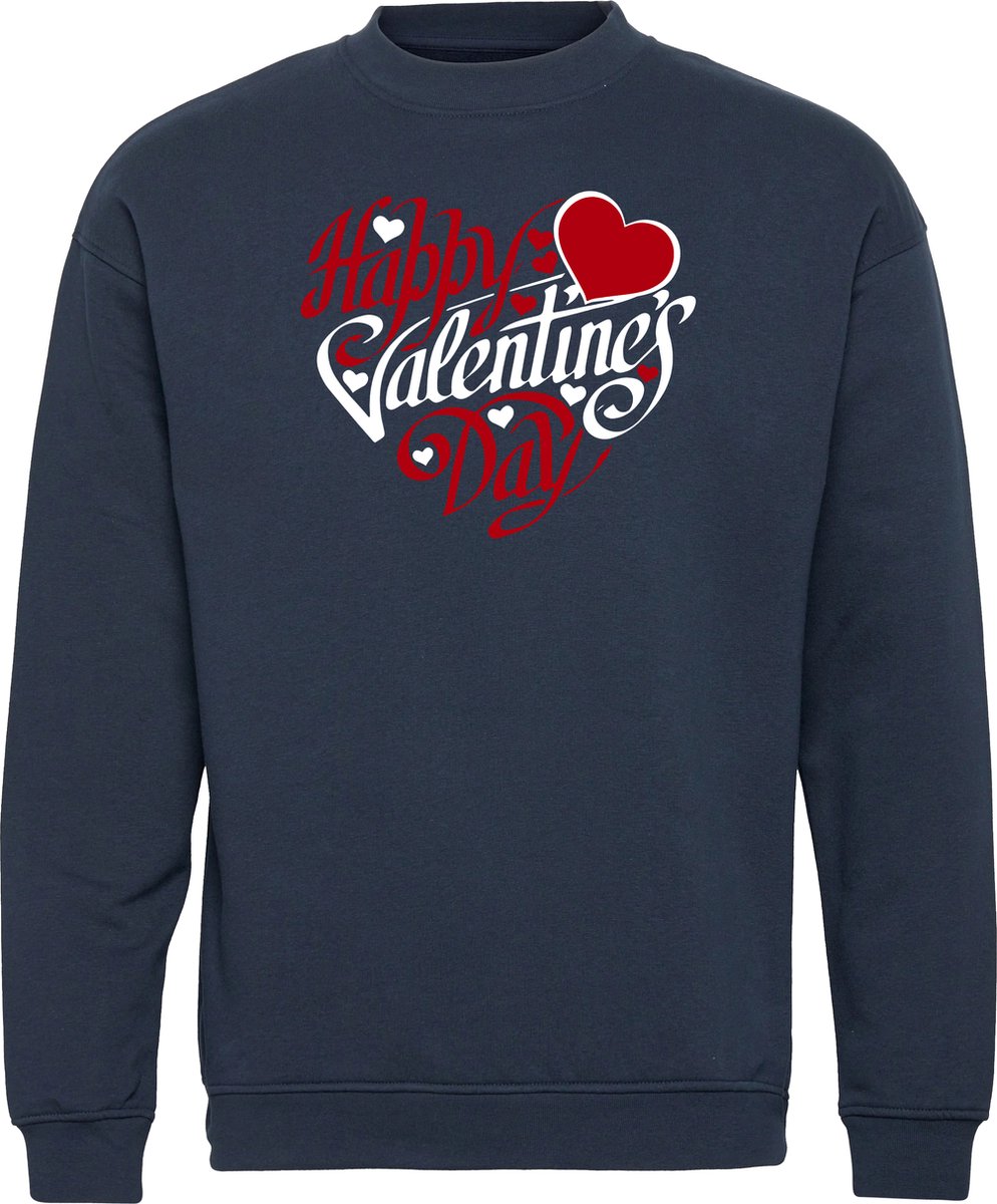 Sweater Happy Valentines Day | valentijn cadeautje voor hem haar | valentijn | valentijnsdag cadeau | Navy | maat XXL